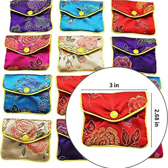 Jewellery Jewelry Silk Purse Pouch Gift Bags, Multiple Colors, Pack of 12 Small - Picture 7 of 8